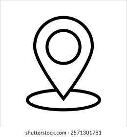 Location pin with circle, linear style icon. specific geographic location with a circular indicator. Editable stroke width