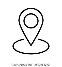 Location pin with circle, linear style icon. specific geographic location with a circular indicator. Editable stroke width	
