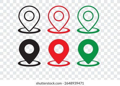 Location pin with circle, linear style icon. Red map pin location icon line set, vector illustration