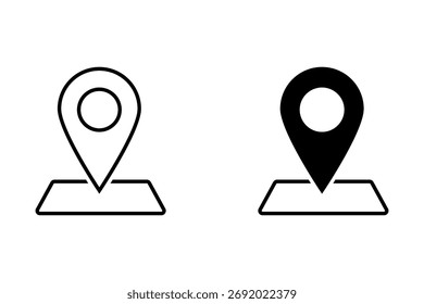 Positionsstift mit Kreis, lineares Stilsymbol. spezifischer geografischer Standort mit einem kreisförmigen Indikator. Bearbeitbare Strichbreite	
