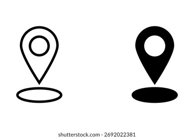 Positionsstift mit Kreis, lineares Stilsymbol. spezifischer geografischer Standort mit einem kreisförmigen Indikator. Bearbeitbare Strichbreite	
