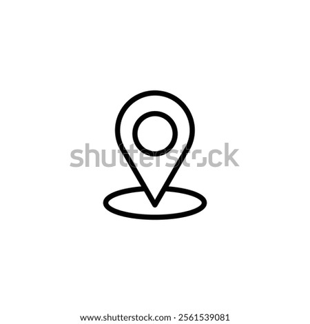 Location pin with circle, linear style icon. specific geographic location with a circular indicator. Editable stroke width