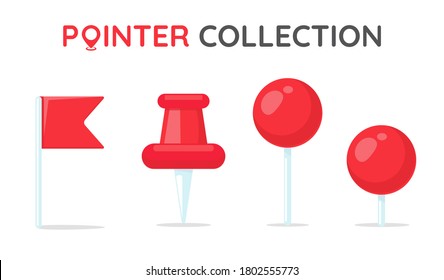 Location Pin Collection. Red position pointer icon. Pin on the map to show the location.