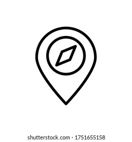 Pin de ubicación, icono de brújula. Línea simple, contorno de elementos vectoriales de iconos de acampada para ui y ux, sitio web o aplicación móvil