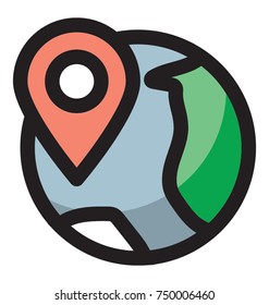 
Location pin concept, globe and location pin flat vector icon
