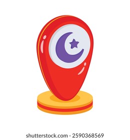 A location pin with a crescent moon, symbolizing Ramadan prayer places.