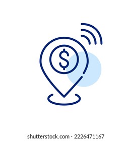Location pin with dollar sign sharing position. Pixel perfect, editable stroke line icon