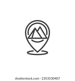 Location pin with Egypt pyramid line icon. linear style sign for mobile concept and web design. Landmark location pointer outline vector icon. Symbol, logo illustration. Vector graphics