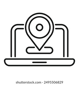 Location pin is emerging from a laptop screen, representing the concept of online positioning and location based services