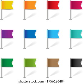 Location Pin Flags Set Isolated White Background Gradient Mesh, Vector Illustration