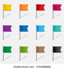 Location Pin Flags Set Isolated Transparent Background Gradient Mesh, Vector Illustration
