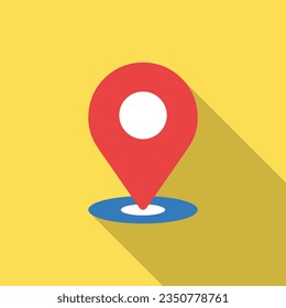 Location pin flat icon with long shadow. Simple Geography icon pictogram vector illustration. Map, location, navigation, locate, Geography concept. Logo design