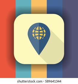 location pin flat icon with long shadow, vector illustration