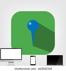 location pin flat icon with long shadow, vector illustration