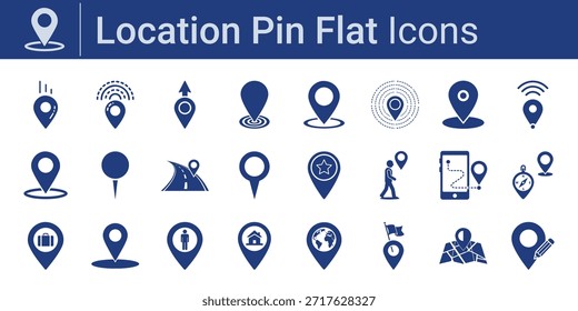Platzierung Pin Flachsymbole Set GPS Kartenmarkierung, Navigation, Richtung und Platzierung Symbole