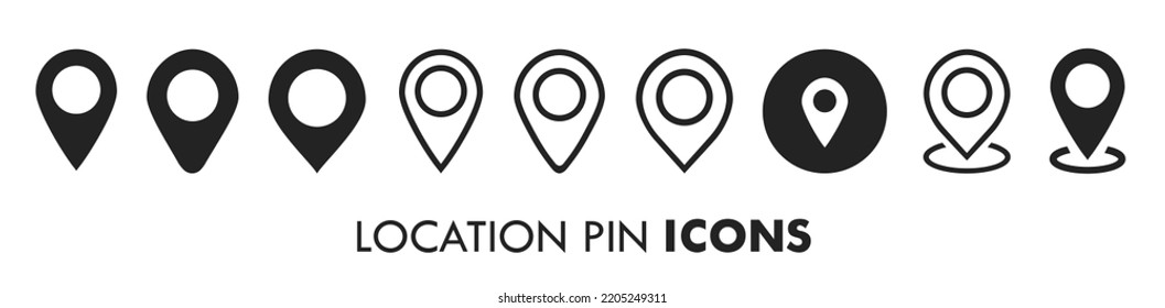 Location Pin Flat Silhouette Icon Set Navigation Pointer Vector Illustration