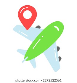 Location pin with flight showing concept vector of flight location