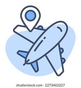 Location pin with flight showing concept vector of flight location