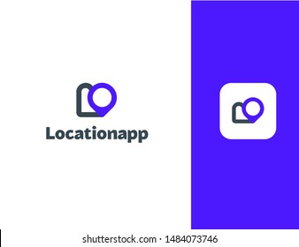 Location pin with folded paper and roadmap logo design and app icon in two color inverted version Blue and white