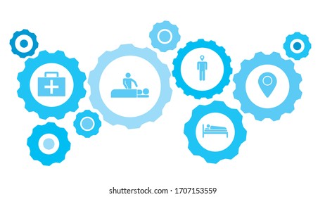 Location, pin gear blue icon set