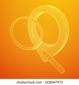 Location pin geo mark icon for travel with magnifying glass. Search path navigator concept. Wireframe low poly mesh vector illustration