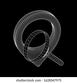 Location pin geo mark icon for travel with magnifying glass. Search path navigator concept. Wireframe low poly mesh vector illustration