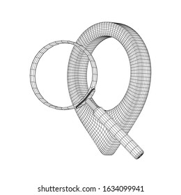Location pin geo mark icon for travel with magnifying glass. Search path navigator concept. Wireframe low poly mesh vector illustration