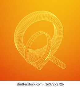 Location pin geo mark icon for travel with magnifying glass. Search path navigator concept. Wireframe low poly mesh vector illustration