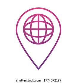 location pin with global sphere icon over white background, gradient style, vector illustration