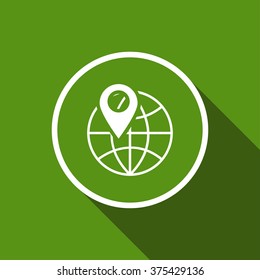location pin and globe flat icon with long shadow. vector illustration