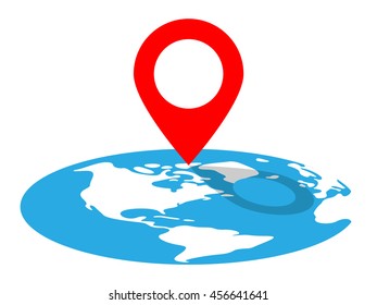 Location Pin And Globe. Vector Illustration Of A Location Pin Icon On Certain Place on the Globe