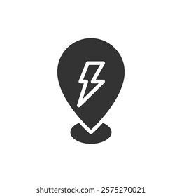 Location pin glyph icon with a lightning bolt symbol. Vector illustration