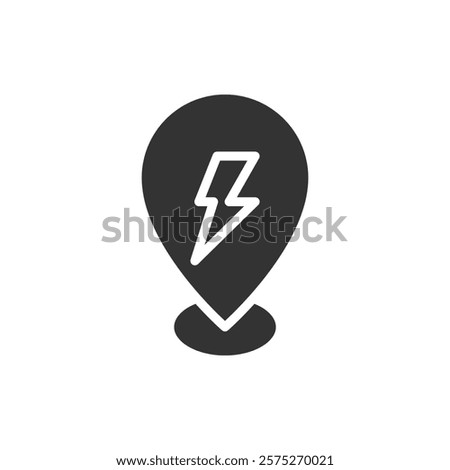 Location pin glyph icon with a lightning bolt symbol. Vector illustration