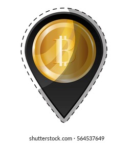 location pin with gold bitcoin coin icon over white background. vector illustration 