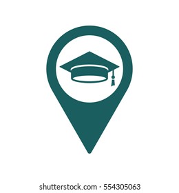 location pin graduating cap student icon on white background
