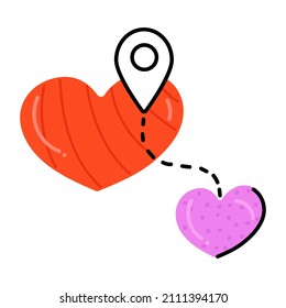 Location pin with heart, flat icon of romantic place 

