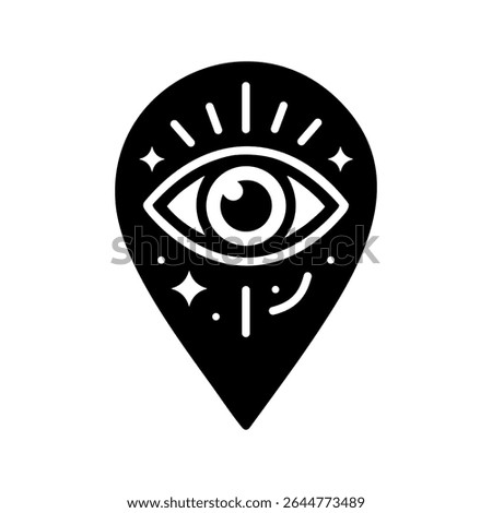 Location Pin Icon – Black GPS Symbol with All-Seeing Eye. Mystic Eye