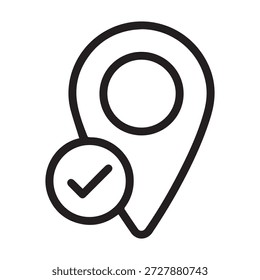 Ícone do pino de localização com marca de seleção, ilustração vetorial do ponteiro do mapa verificada.