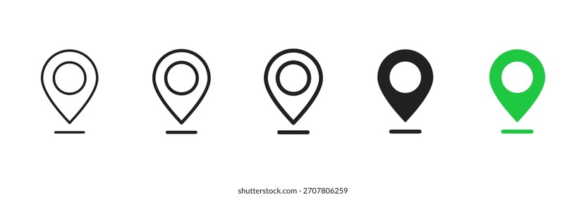 Icono de pin de Locación. Diseño de marcador de mapa clásico para el Vector de navegación. Puntero de geolocalización para App y mapas de viaje. Limpie el pictograma del signo del punto de destino.