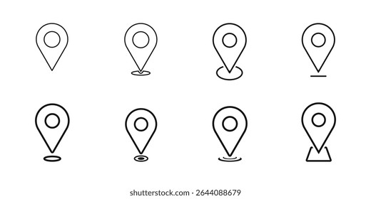 Location pin icon collection outline stroke icons buttons map pointer gps navigation marker distance route business address destination indicator pinpoint technology mobile app geography