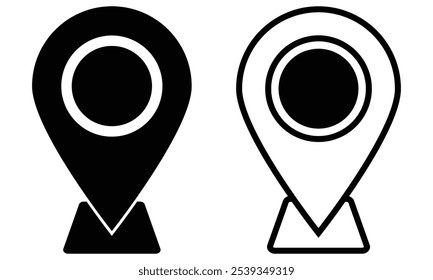 Location pin icon, commonly used in maps and navigation applications. The pin is designed with a triangular shape pointing downwards, and it has a circular hole in the top center.