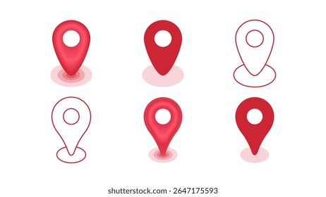 Location pin icon in editable stroke, 3D, and filled styles. for navigation, maps and geolocation designs in apps, websites and user interfaces