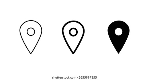 Icono de pin de ubicación en estilos de trazo, contorno y relleno editables. para navegación, mapas y diseños de ubicación geográfica en App, Sitios web e interfaces de usuario, iconos de vectores de ubicación