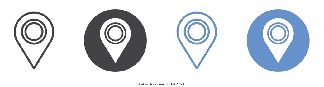 Conjunto de símbolos de línea plana de icono de pin de Locación.