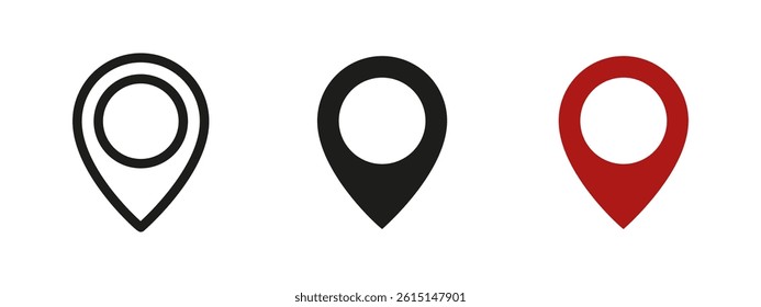 Location pin icon. Map marker vector illustration. Symbol of position and navigation on digital maps. GPS route and geolocation pictogram. Travel and destination point indicator sign.