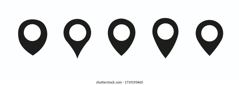 Location pin icon. Map pin place marker. Location icon. Map marker pointer icon set. GPS location symbol collection. Flat vector illustration.
