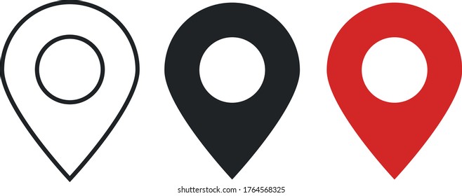 Location pin icon. Map pin place marker. Location icon. Map marker pointer icon set. GPS location symbol collection. Flat style - stock vector.