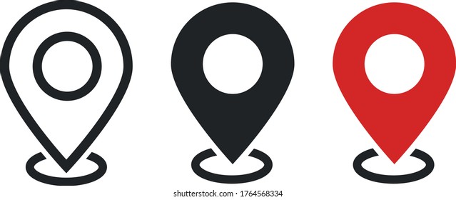 Location pin icon. Map pin place marker. Location icon. Map marker pointer icon set. GPS location symbol collection. Flat style - stock vector.
