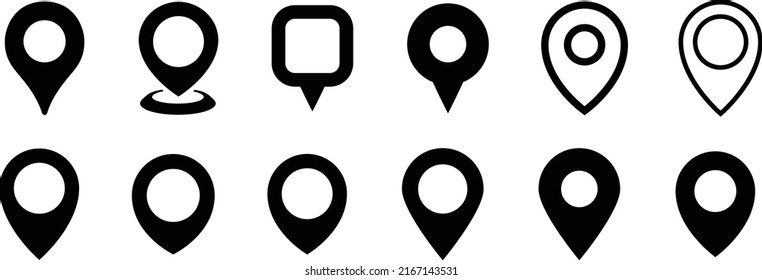 Location pin icon. Map pin place marker. Location icon. Map marker pointer icon set. GPS location symbol collection. Flat style - stock vector.	