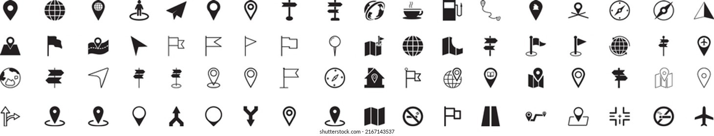 Icono de alfiler de ubicación. Marcador de posición del pin de asignación. Icono de ubicación. Conjunto de iconos del puntero del marcador de mapa. Colección de símbolos de ubicación GPS. Estilo plano - vector de stock.	